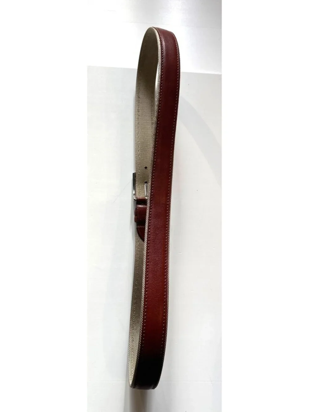 Brown Leather & Canvas Handcrafted Belt Made In Italy With Silver Buckle Size 44